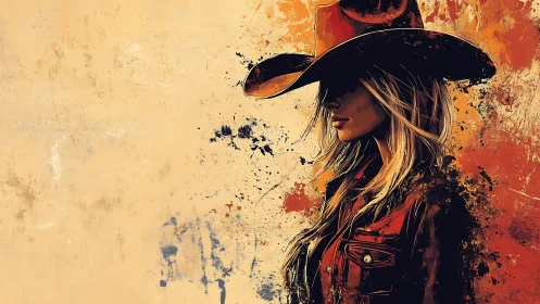 Western cowgirl profile in textured splatter digital painting