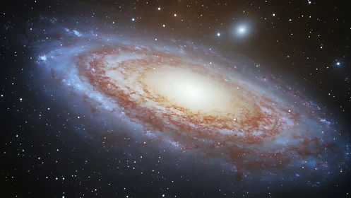 Spiraling starlit galaxy glows softly in the wide night sky