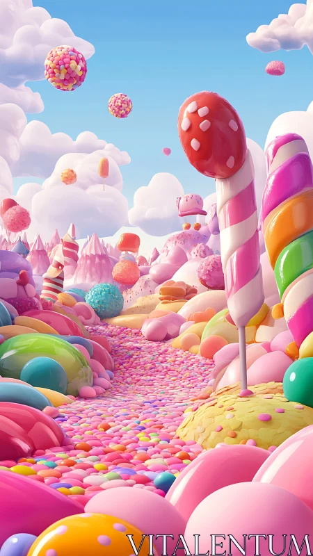 Candy Land Fantasy Landscape with Oversized Sweets.