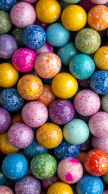 High-saturation macro study of speckled multicolor gumballs
