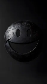 Oxidized monochrome smile glyph in low-key illumination.