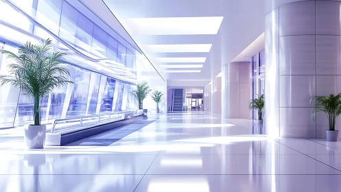 Luminous Corporate Atrium with Minimalist Modernist Architecture.