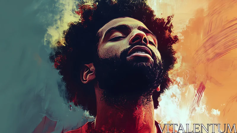 Male portrait is rendered in stylized digital brushwork