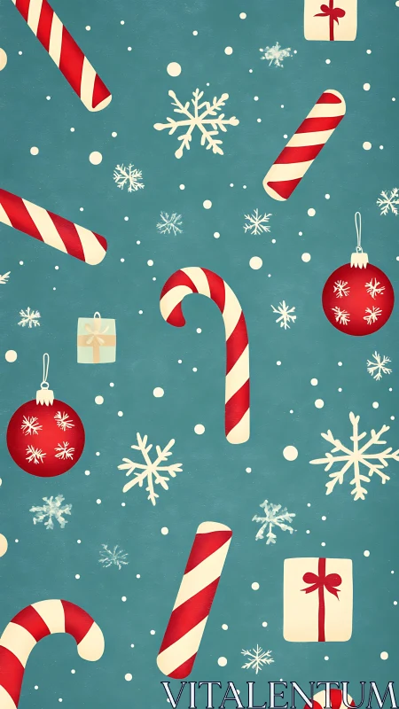 Christmas candy canes, baubles and gifts pattern design.