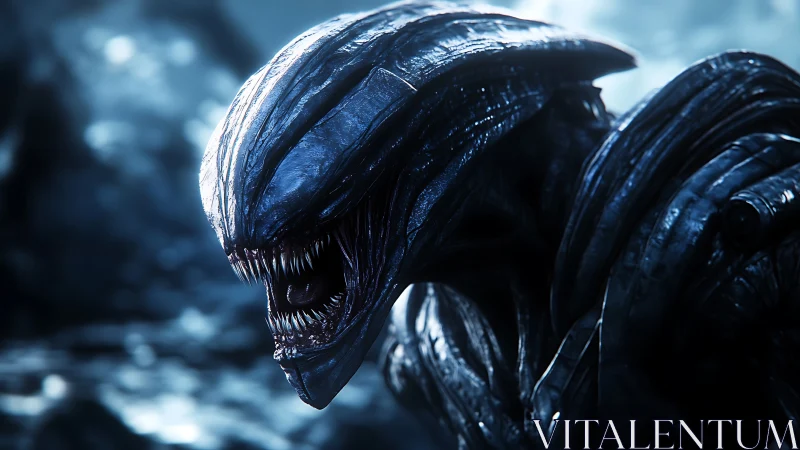 Alien night stalker bathed in cool electric moonlight.