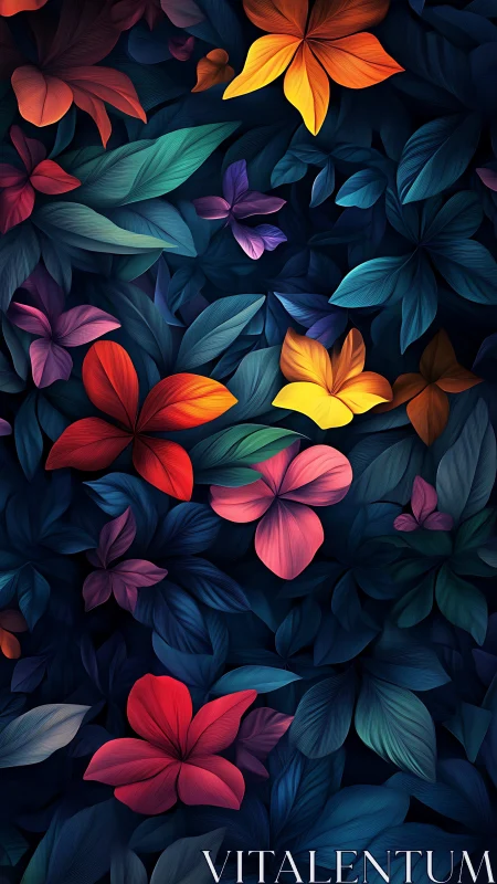 Vibrant Garden of Glowing Flowers in Jewel Tones