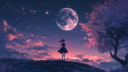 Moonlit dreamer balances dusk clouds and drifting stars