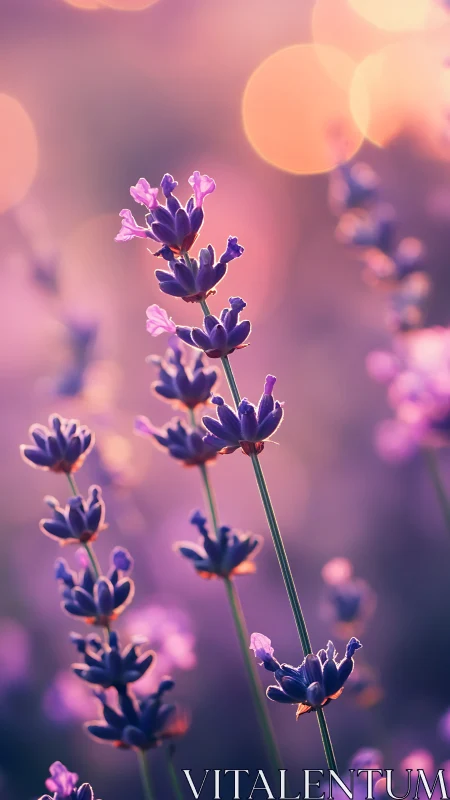 Lavender Dreams: Purple Blooms Bathed in Ethereal Golden Light
