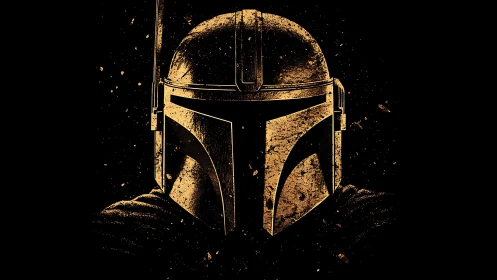 Golden armored helmet glows boldly against deep space black