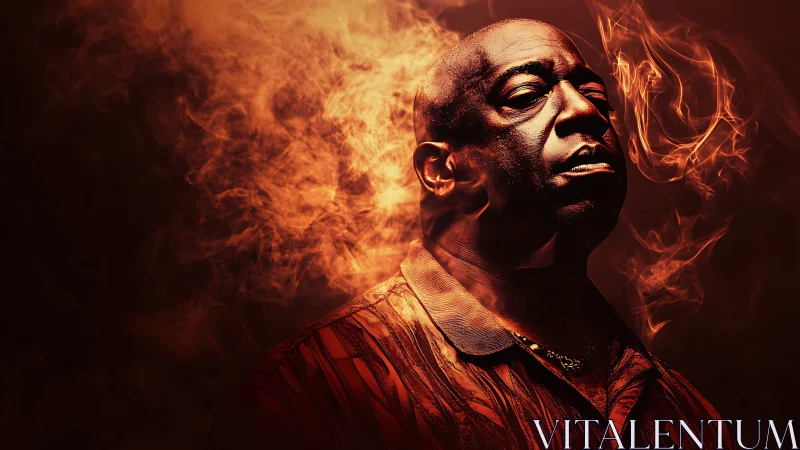 Ember crowned portrait in swirling smoke and quiet fire.