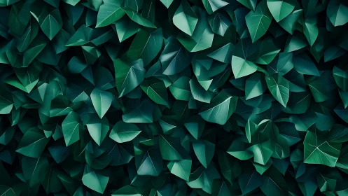 Geometric emerald leaves forming layered botanical mosaic.