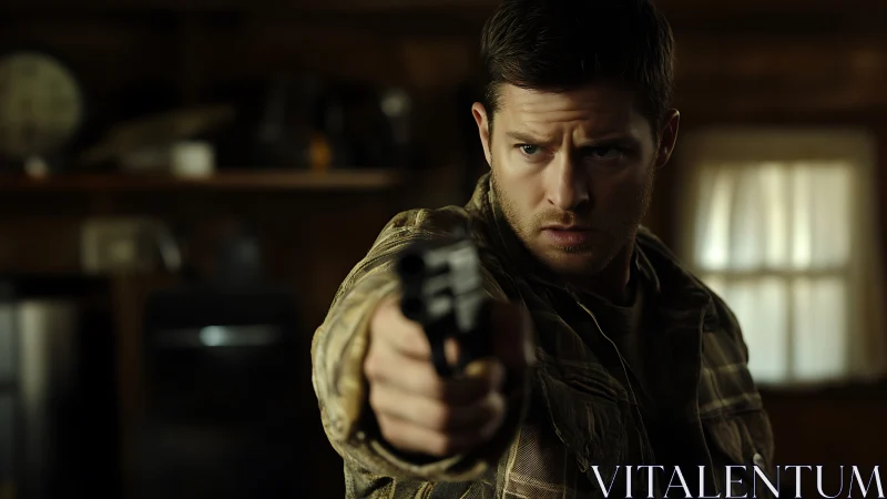 Photorealistic tense standoff with shallow focus portraiture.