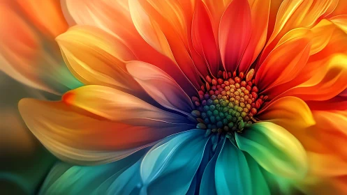 Radiant rainbow blossom unfolding in soft dreamy light.