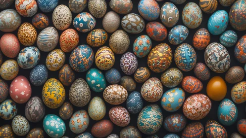 Colorful patterned eggs create a joyful tapestry of tiny artworks