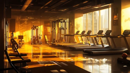 Sunlit urban gym interior with sleek cardio machines.