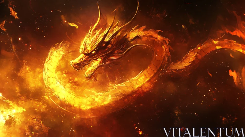 Fiery serpentine dragon coiled in intense glowing flames.