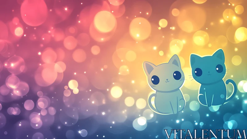 Luminescent Cats: Digital Fantasy Illustration with Bokeh Gradient.