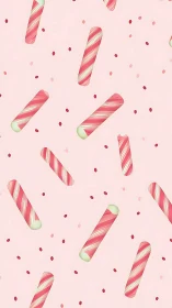Candy cane pattern scattered on soft pink background