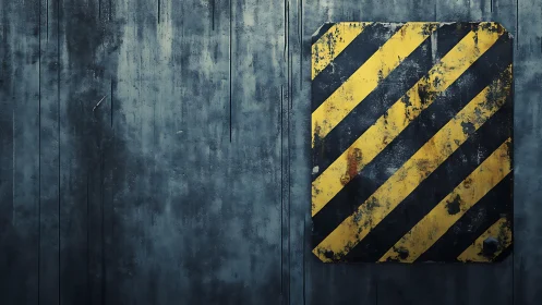 Industrial hazard sign on grungy metal wall, realistic style.