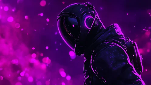 Neon astronaut drifts through a violet storm of cosmic noise