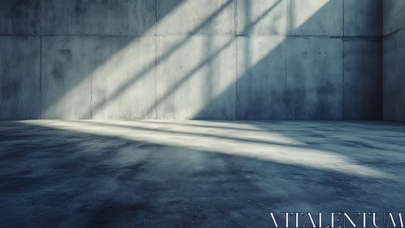 Empty concrete room with angled sunlight across floor.