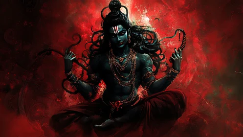 Divine warrior figure emerges from turbulent crimson vortex