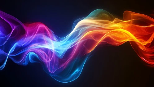 Multicolored luminous waveforms traverse a dark digital field