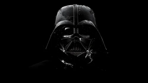 Dark sci fi helmet emerges from deep shadowed black