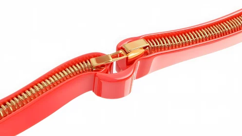 Close-up of Shiny Red and Gold Zipper, Modern 3D Illustration.