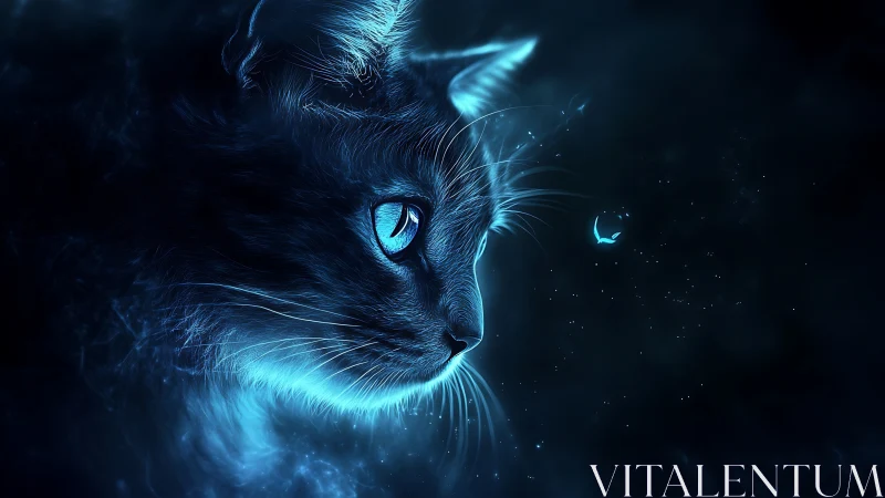 Luminescent Cat Portrait with Ethereal Blue Glow.