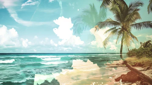 Tropical Beach Seascape with Palm Trees and Turquoise Waters