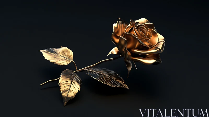 Golden Rose on Black Background.