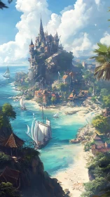 Fortified Castle Crowns Turquoise Harbor Where Sailboats Dream