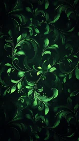Lush emerald leaves curl gently across a deep green glow