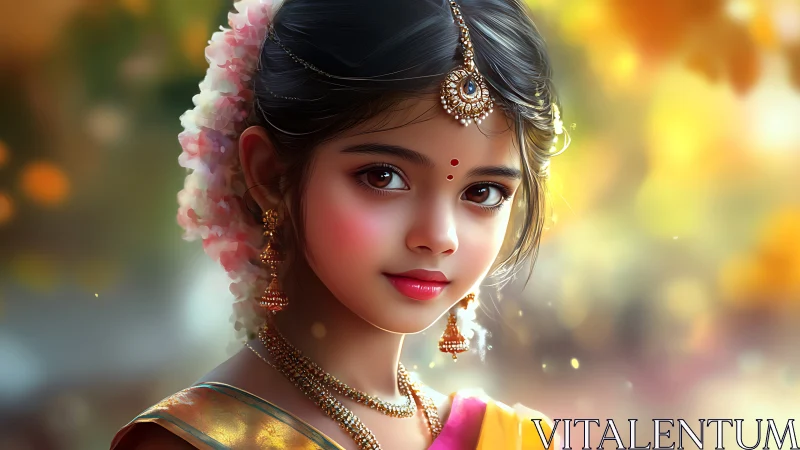 Traditional Indian girl portrait in festive attire, digital art style.