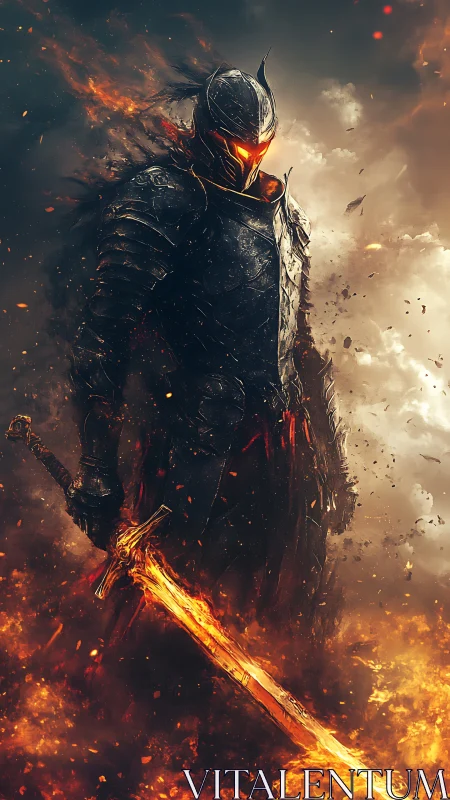 Volcanic armored warlord with incandescent plasma longsword.