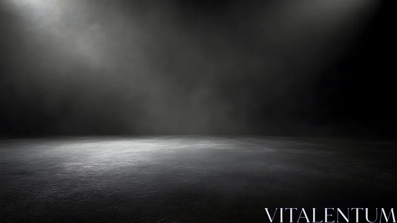 Empty dark stage under single dramatic spotlight glow.