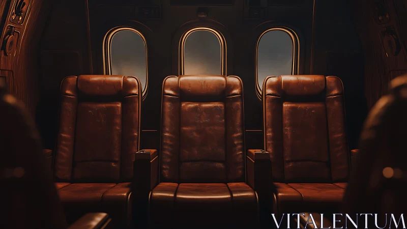 Midnight cabin of leather luxury poised above silent clouds.