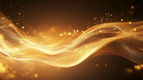 Golden luminous energy waves flow diagonally across dark space