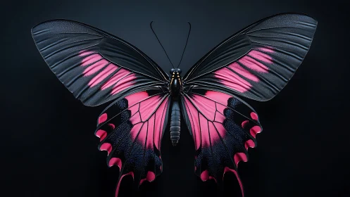 Midnight neon butterfly poised like living calligraphy.