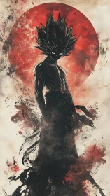 Silhouetted muscular figure stands before red circular backdrop