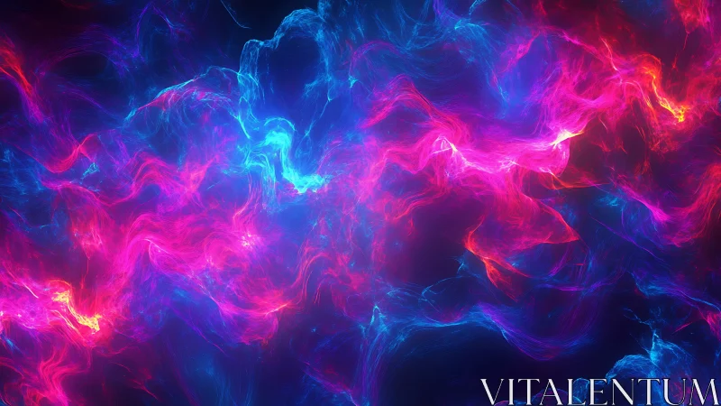 Neon plasma filaments in abstract digital energy field.