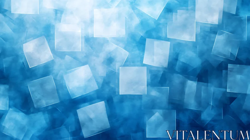 Abstract floating translucent squares on blue textured background.
