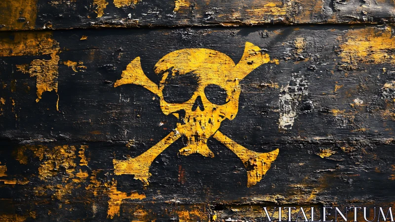 Rust-bitten pirate skull grins through battered black boards