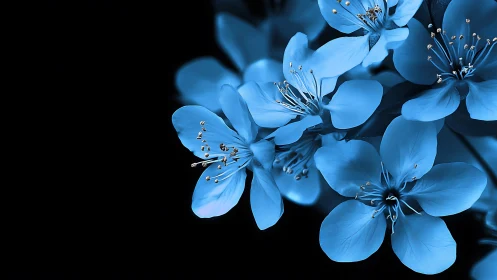 Blue Blossoms Glowing Against Darkness.