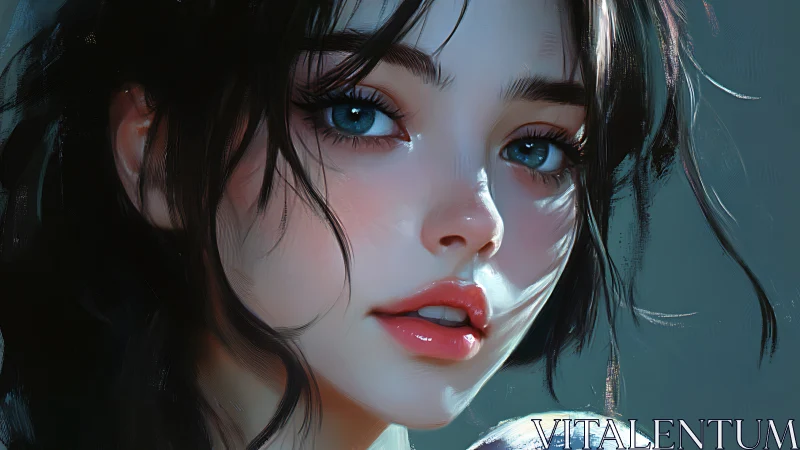 Hyperreal digital portrait of young woman with blue eyes