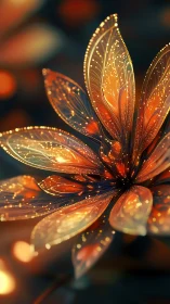 Glowing abstract flower with luminous orange petals at night.