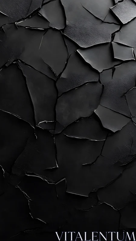 Fragmented dark surface with layered cracked panels.
