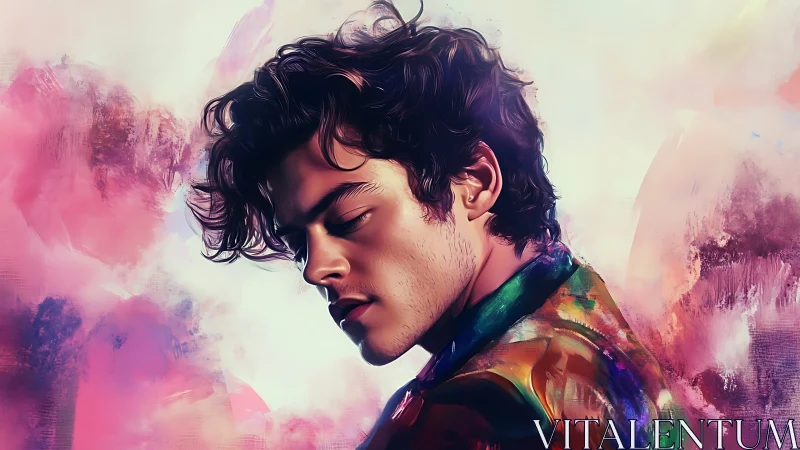 Profile portrait of young man in colorful digital style.