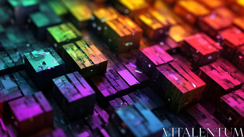 Colored cubic blocks form an illuminated structured grid